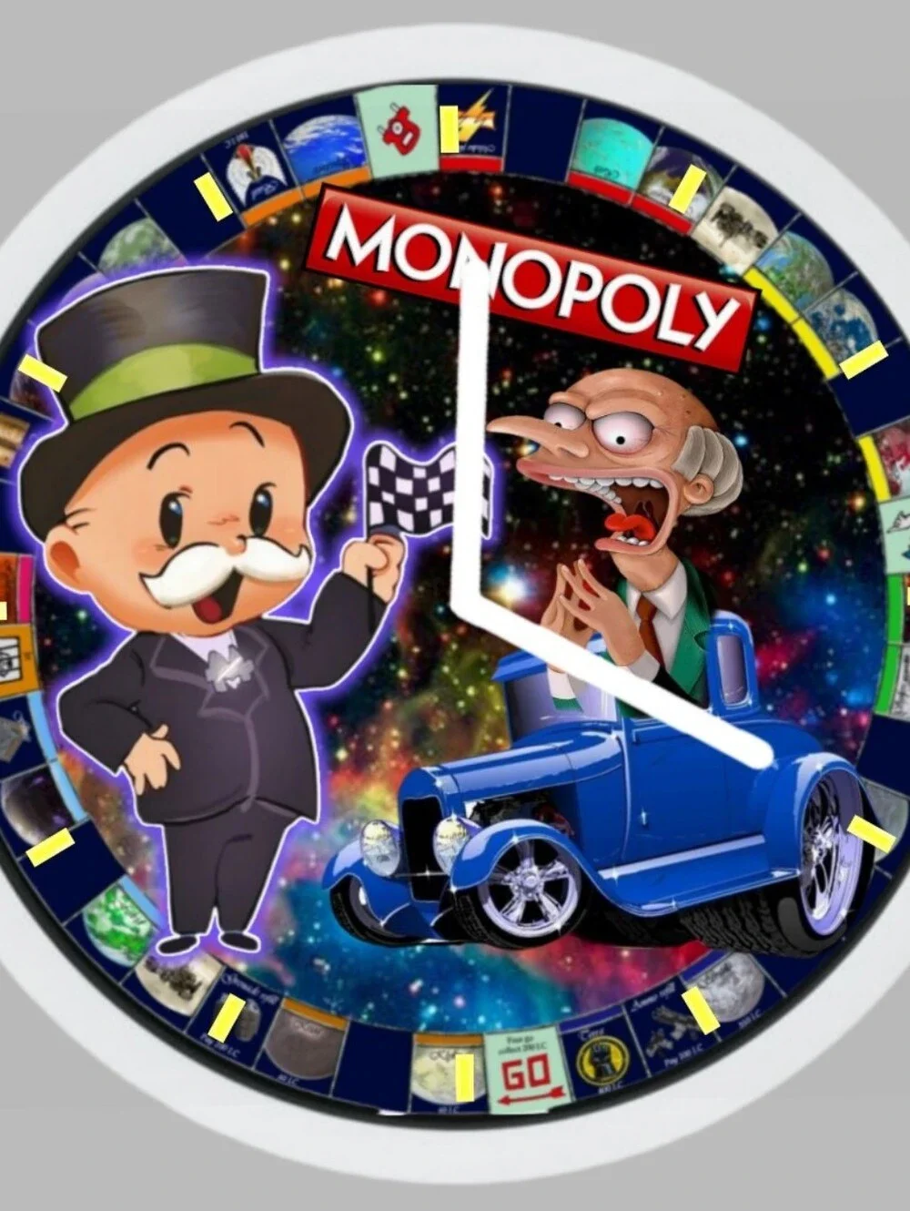 Monopoly Art Wall Clock - Blue Racecar Design